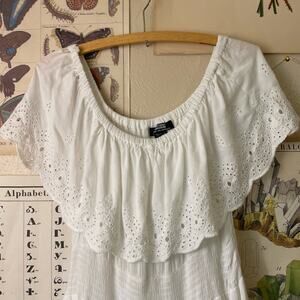 Lovely White Ruffle Shoulder Eyelet Summer Dress